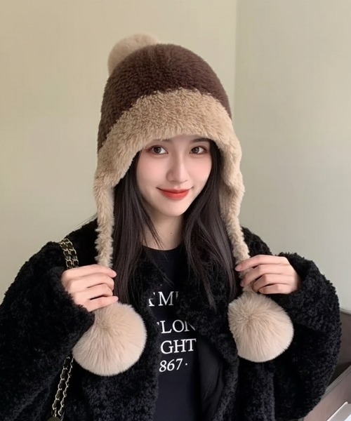 VIBGYOR（ヴィブジョー）の「【EIZZ/アイズ】もこもこポンポン イヤーフラップ フェイクファー キャップ（ニットキャップ/ビーニー・レディース・グレー/オフホワイト/ブラック/ブラウン/ベージュ・FREE）」の16枚目の写真