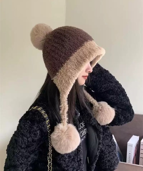 VIBGYOR（ヴィブジョー）の「【EIZZ/アイズ】もこもこポンポン イヤーフラップ フェイクファー キャップ（ニットキャップ/ビーニー・レディース・グレー/オフホワイト/ブラック/ブラウン/ベージュ・FREE）」の18枚目の写真