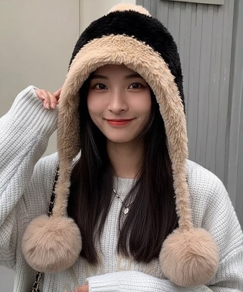 VIBGYOR（ヴィブジョー）の「【EIZZ/アイズ】もこもこポンポン イヤーフラップ フェイクファー キャップ（ニットキャップ/ビーニー・レディース・グレー/オフホワイト/ブラック/ブラウン/ベージュ・FREE）」の20枚目の写真