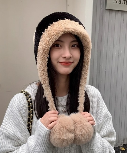 VIBGYOR（ヴィブジョー）の「【EIZZ/アイズ】もこもこポンポン イヤーフラップ フェイクファー キャップ（ニットキャップ/ビーニー・レディース・グレー/オフホワイト/ブラック/ブラウン/ベージュ・FREE）」の21枚目の写真