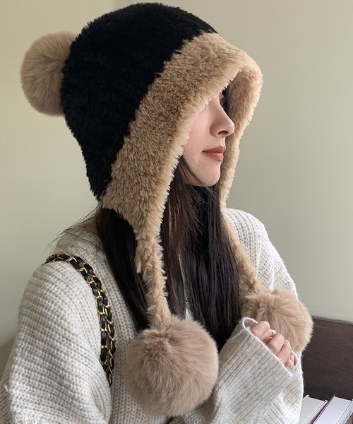 VIBGYOR（ヴィブジョー）の「【EIZZ/アイズ】もこもこポンポン イヤーフラップ フェイクファー キャップ（ニットキャップ/ビーニー・レディース・グレー/オフホワイト/ブラック/ブラウン/ベージュ・FREE）」の22枚目の写真