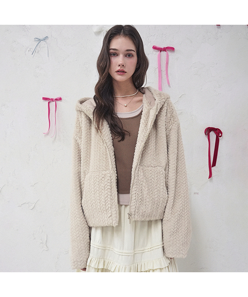 Cocoon Braid Zip-Up BEIGE