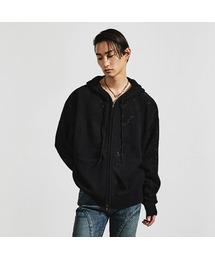 クラフトグラフィックスカシフードパーカーニットジップアップ (2 COLOR)