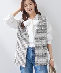 INDIVI（インディヴィ）の「【2点セット／洗える／セレモニー】ツイードジレ＆ボウタイブラウス（その他トップス）」