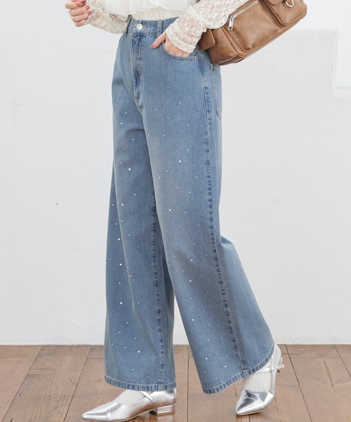 Honeys（ハニーズ）の「ラインストーン付パンツ（デニムパンツ・レディース・ブルー系その他/グレー・L/LL/M/S/SS）」の2枚目の写真