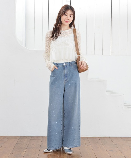 Honeys（ハニーズ）の「ラインストーン付パンツ（デニムパンツ・レディース・ブルー系その他/グレー・L/LL/M/S/SS）」の5枚目の写真