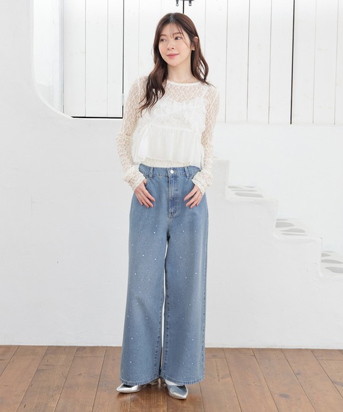 Honeys（ハニーズ）の「ラインストーン付パンツ（デニムパンツ・レディース・ブルー系その他/グレー・L/LL/M/S/SS）」の6枚目の写真