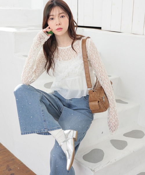 Honeys（ハニーズ）の「ラインストーン付パンツ（デニムパンツ・レディース・ブルー系その他/グレー・L/LL/M/S/SS）」の7枚目の写真