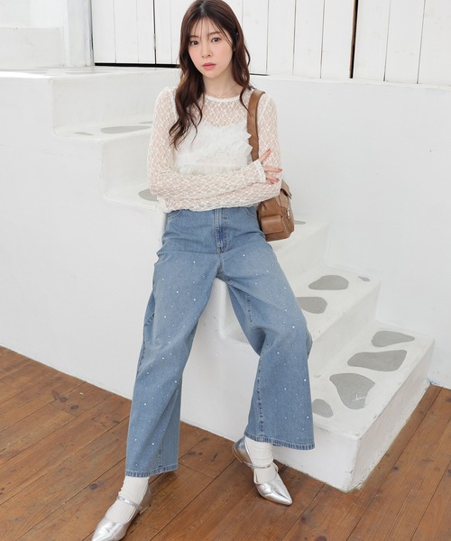 Honeys（ハニーズ）の「ラインストーン付パンツ（デニムパンツ・レディース・ブルー系その他/グレー・L/LL/M/S/SS）」の8枚目の写真