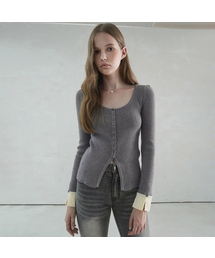 Vivacious（ビバシャス）の「Andy Square-neck Button Cardigan - 5COL（カーディガン/ボレロ）」