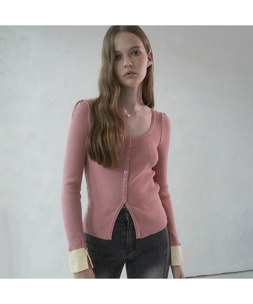 Vivacious(ビバシャス)の「Andy Square-neck Button Cardigan - 5COL(カーディガン/ボレロ・レディース・ブラック/グレー/ピンク/アイボリー/ミント・FREE)」の5枚目の写真