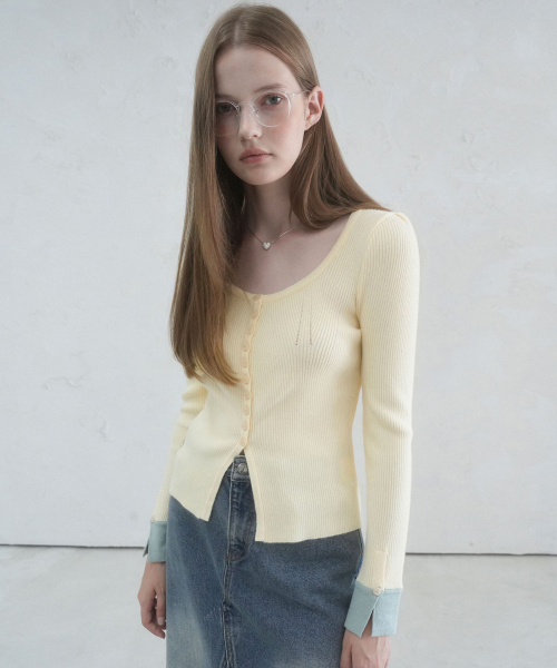 Vivacious(ビバシャス)の「Andy Square-neck Button Cardigan - 5COL(カーディガン/ボレロ・レディース・ブラック/グレー/ピンク/アイボリー/ミント・FREE)」の8枚目の写真