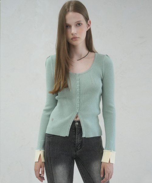 Vivacious(ビバシャス)の「Andy Square-neck Button Cardigan - 5COL(カーディガン/ボレロ・レディース・ブラック/グレー/ピンク/アイボリー/ミント・FREE)」の9枚目の写真