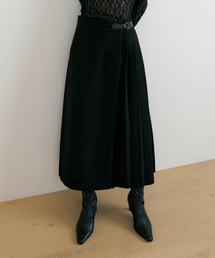 Fringe Wool Pleated Skirt (black)