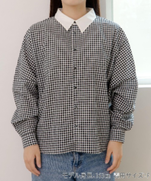 MAKE YOUR DAY(メイクユアデイ)の「ママとおそろいチェックとストライプのドルマンシャツ■ママサイズ(シャツ/ブラウス・レディース・チェック/ブラック・FREE)」の1枚目の写真