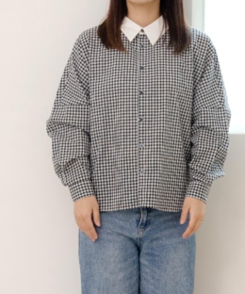 MAKE YOUR DAY(メイクユアデイ)の「ママとおそろいチェックとストライプのドルマンシャツ■ママサイズ(シャツ/ブラウス・レディース・チェック/ブラック・FREE)」の7枚目の写真