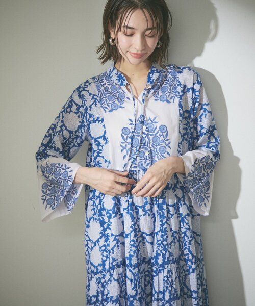 Remind me and forever（リマインドミーアンドフォーエバー）の「【India series】【nane】インドコットン総花柄ワンピース（ワンピース・レディース・ブラック/ブルー/モカ・FREE）」の3枚目の写真