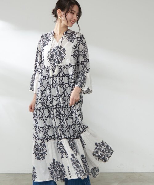Remind me and forever（リマインドミーアンドフォーエバー）の「【India series】【nane】インドコットン総花柄ワンピース（ワンピース・レディース・ブラック/ブルー/モカ・FREE）」の2枚目の写真