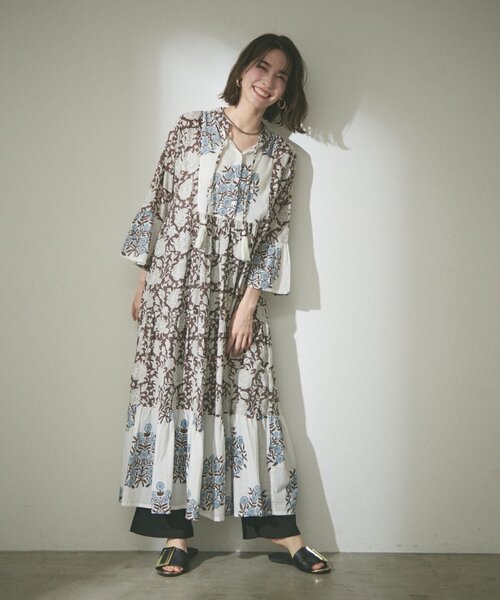 India series】【nane】インドコットン総花柄ワンピース（ワンピース