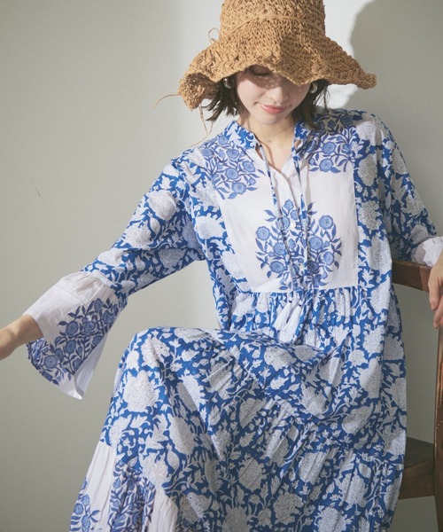 Remind me and forever（リマインドミーアンドフォーエバー）の「【India series】【nane】インドコットン総花柄ワンピース（ワンピース・レディース・ブラック/ブルー/モカ・FREE）」の8枚目の写真