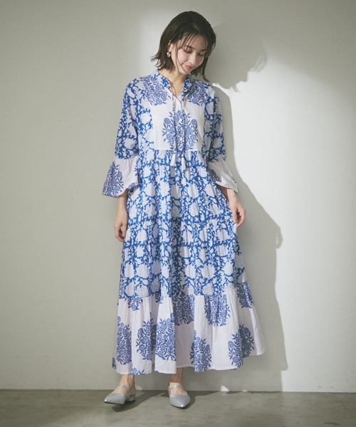 Remind me and forever（リマインドミーアンドフォーエバー）の「【India series】【nane】インドコットン総花柄ワンピース（ワンピース・レディース・ブラック/ブルー/モカ・FREE）」の11枚目の写真