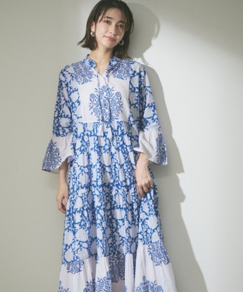 Remind me and forever（リマインドミーアンドフォーエバー）の「【India series】【nane】インドコットン総花柄ワンピース（ワンピース・レディース・ブラック/ブルー/モカ・FREE）」の15枚目の写真