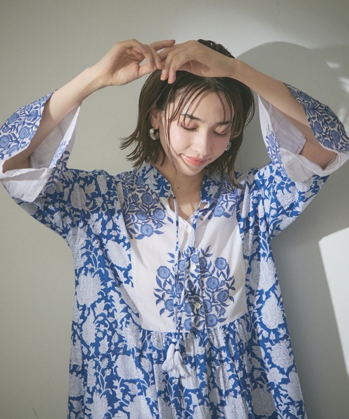 Remind me and forever（リマインドミーアンドフォーエバー）の「【India series】【nane】インドコットン総花柄ワンピース（ワンピース・レディース・ブラック/ブルー/モカ・FREE）」の17枚目の写真