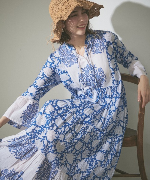 Remind me and forever（リマインドミーアンドフォーエバー）の「【India series】【nane】インドコットン総花柄ワンピース（ワンピース・レディース・ブラック/ブルー/モカ・FREE）」の19枚目の写真