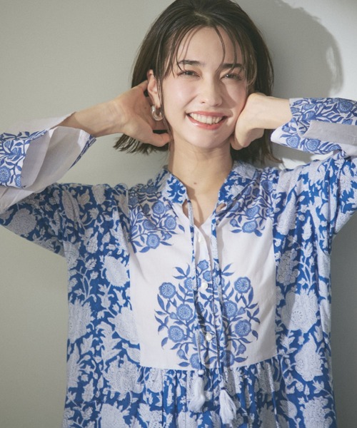 Remind me and forever（リマインドミーアンドフォーエバー）の「【India series】【nane】インドコットン総花柄ワンピース（ワンピース・レディース・ブラック/ブルー/モカ・FREE）」の22枚目の写真