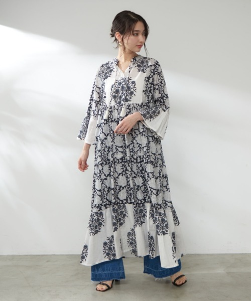 Remind me and forever（リマインドミーアンドフォーエバー）の「【India series】【nane】インドコットン総花柄ワンピース（ワンピース・レディース・ブラック/ブルー/モカ・FREE）」の5枚目の写真