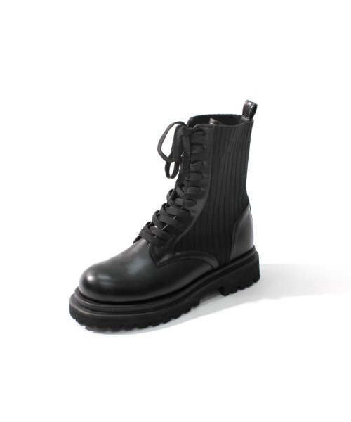 SHOEHI(シューハイ)の「リアナニットレースアップウォーカーブーツ_B1525(ブーツ・レディース・ブラック・22.5cm/23cm/23.5cm/24cm/24.5cm/25cm)」の4枚目の写真