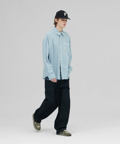 STENDS（ステンズ）の「[M~4XL] ピグメントウォッシングシャツ_スカイブルー（シャツ/ブラウス・メンズ・その他・MEDIUM/LARGE/X-LARGE/XX-LARGE/XXX-LARGE/XXXX-LARGE）」の4枚目の写真