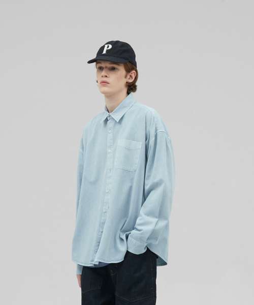 STENDS（ステンズ）の「[M~4XL] ピグメントウォッシングシャツ_スカイブルー（シャツ/ブラウス・メンズ・その他・MEDIUM/LARGE/X-LARGE/XX-LARGE/XXX-LARGE/XXXX-LARGE）」の5枚目の写真