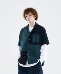 CORNOQ（コルノック）の「オーバーサイズ2トーン半袖シャツ（ネイビー）（シャツ/ブラウス）」