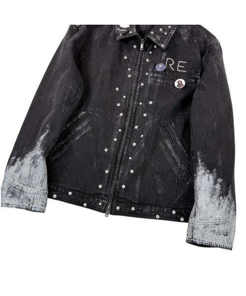 ペインテッドジップアップワークジャケットブラック