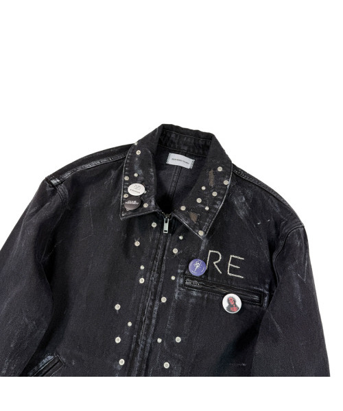 ペインテッドジップアップワークジャケットブラック