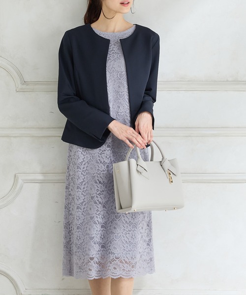 Honeys(ハニーズ)の「8分袖レースワンピース(ワンピース・レディース・ライトブルーグレー/ネイビー/ブラック・3L/L/LL/M)」の1枚目の写真