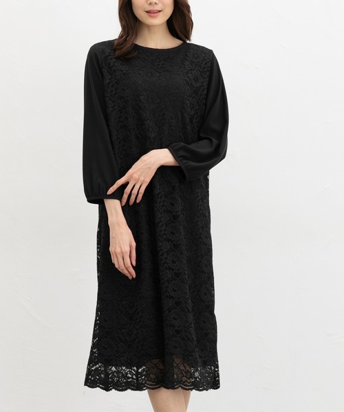 Honeys(ハニーズ)の「8分袖レースワンピース(ワンピース・レディース・ライトブルーグレー/ネイビー/ブラック・3L/L/LL/M)」の2枚目の写真