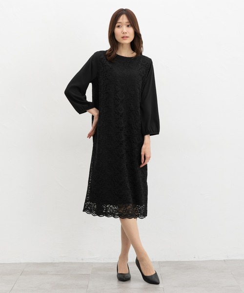 Honeys(ハニーズ)の「8分袖レースワンピース(ワンピース・レディース・ライトブルーグレー/ネイビー/ブラック・3L/L/LL/M)」の4枚目の写真