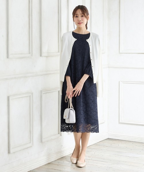 Honeys(ハニーズ)の「8分袖レースワンピース(ワンピース・レディース・ライトブルーグレー/ネイビー/ブラック・3L/L/LL/M)」の6枚目の写真