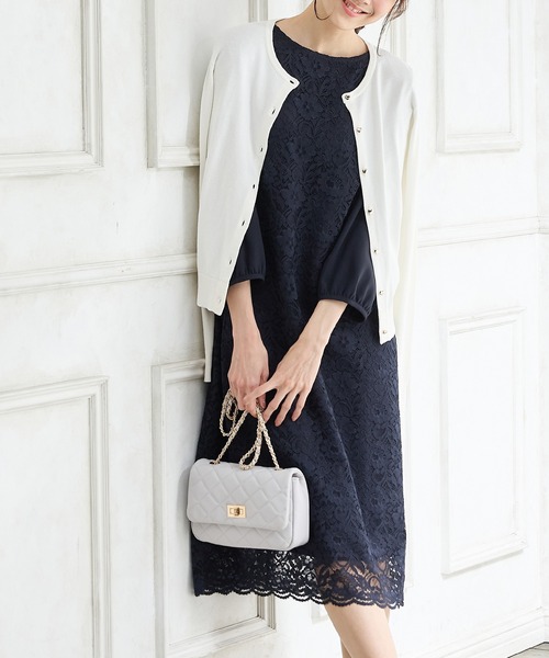 Honeys(ハニーズ)の「8分袖レースワンピース(ワンピース・レディース・ライトブルーグレー/ネイビー/ブラック・3L/L/LL/M)」の7枚目の写真