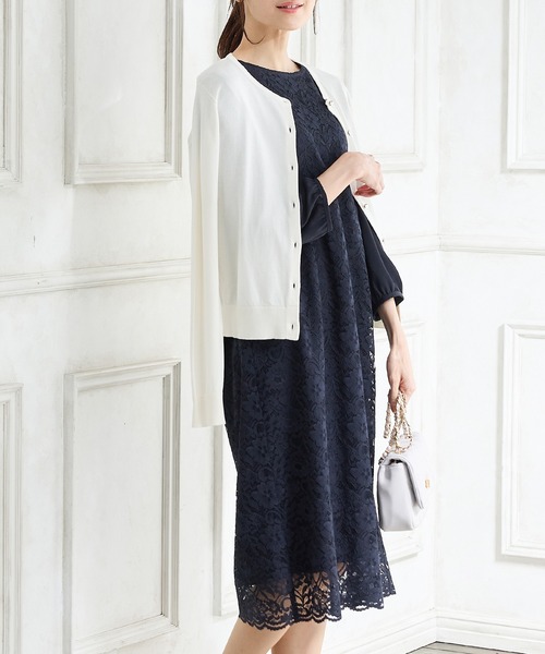 Honeys(ハニーズ)の「8分袖レースワンピース(ワンピース・レディース・ライトブルーグレー/ネイビー/ブラック・3L/L/LL/M)」の8枚目の写真