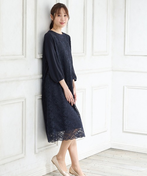 Honeys(ハニーズ)の「8分袖レースワンピース(ワンピース・レディース・ライトブルーグレー/ネイビー/ブラック・3L/L/LL/M)」の9枚目の写真