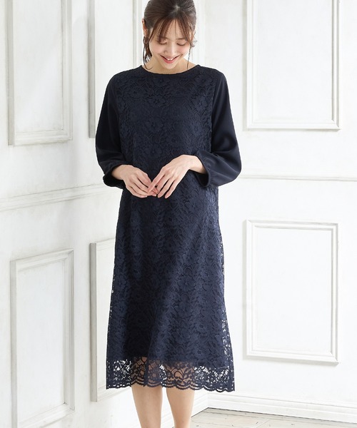 Honeys(ハニーズ)の「8分袖レースワンピース(ワンピース・レディース・ライトブルーグレー/ネイビー/ブラック・3L/L/LL/M)」の10枚目の写真