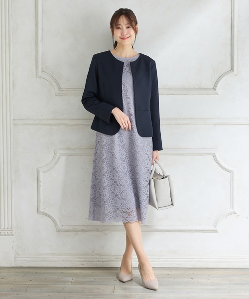 Honeys(ハニーズ)の「8分袖レースワンピース(ワンピース・レディース・ライトブルーグレー/ネイビー/ブラック・3L/L/LL/M)」の11枚目の写真