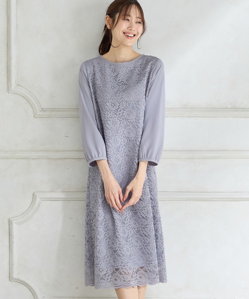 Honeys(ハニーズ)の「8分袖レースワンピース(ワンピース・レディース・ライトブルーグレー/ネイビー/ブラック・3L/L/LL/M)」の14枚目の写真