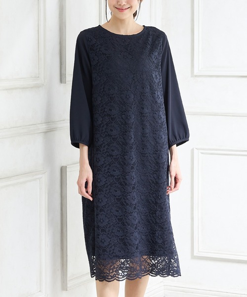 Honeys(ハニーズ)の「8分袖レースワンピース(ワンピース・レディース・ライトブルーグレー/ネイビー/ブラック・3L/L/LL/M)」の21枚目の写真
