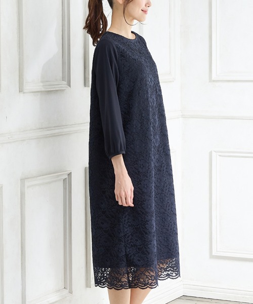 Honeys(ハニーズ)の「8分袖レースワンピース(ワンピース・レディース・ライトブルーグレー/ネイビー/ブラック・3L/L/LL/M)」の22枚目の写真