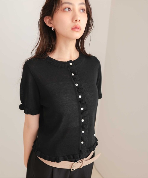 miette（ミエット）の「フリルデザイン半袖ニットカーディガン（カーディガン/ボレロ・レディース・グレー/ブラック/カーキ/レッド・L/M/S）」の2枚目の写真