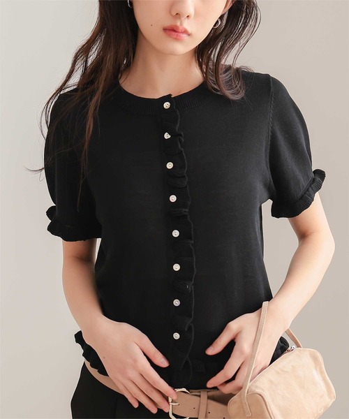 miette（ミエット）の「フリルデザイン半袖ニットカーディガン（カーディガン/ボレロ・レディース・グレー/ブラック/カーキ/レッド・L/M/S）」の5枚目の写真